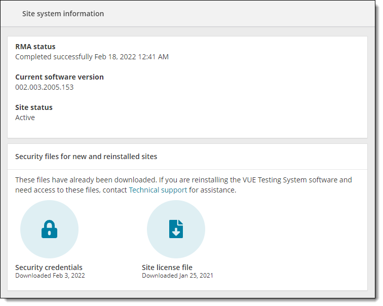 An active site with a successful RMA session. Security certificates have been downloaded.